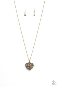 Casanova Charm Black Rhinestone and Brass Heart Necklace
